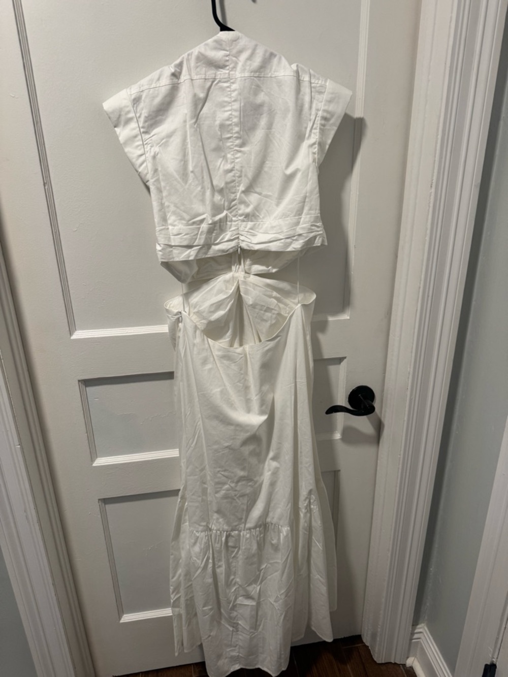 Elegant White Midi Dress with Front Tie - Women's Sophisticated Summer Dress - Picture 2 of 4